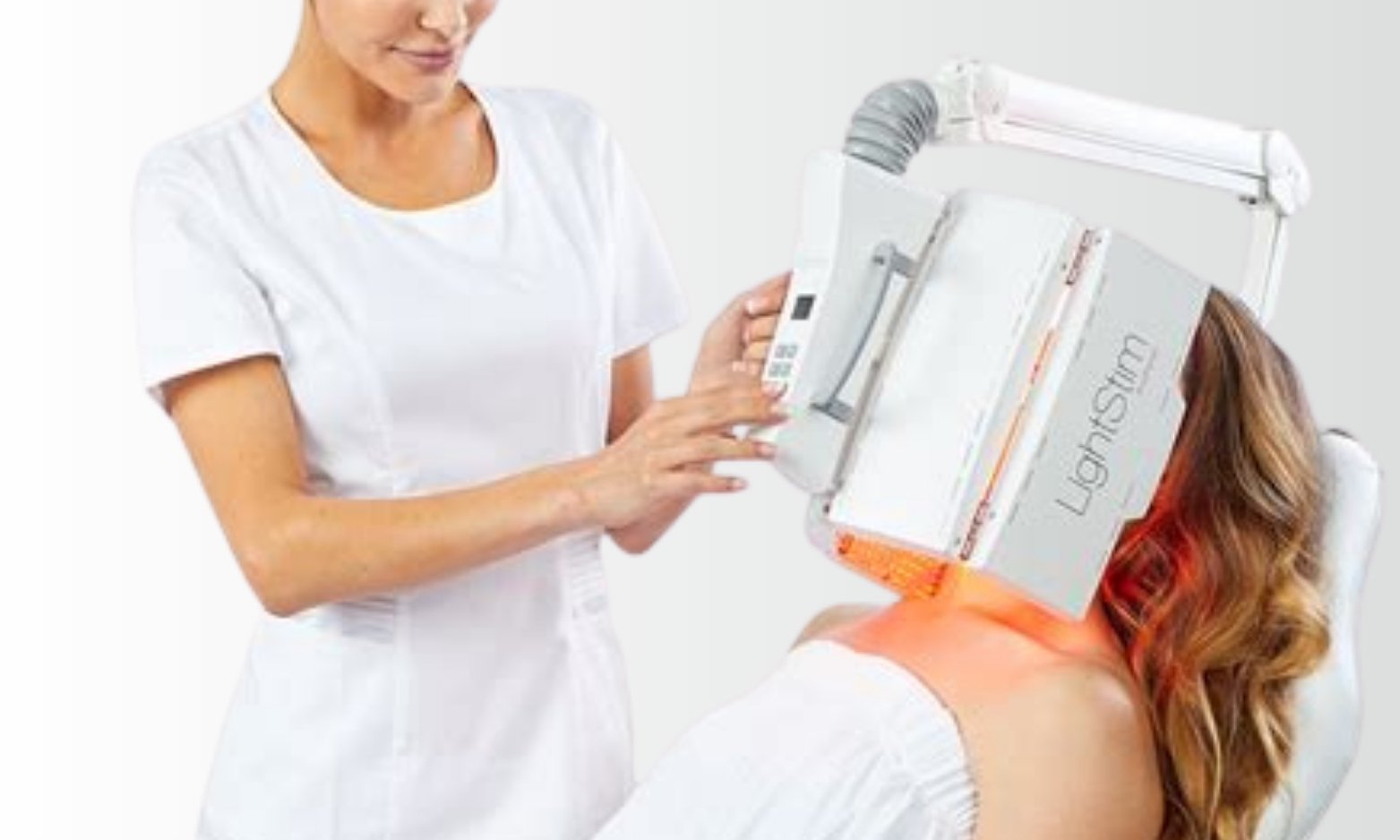 Patient receiving LED light therapy treatment using the LightStim ProPanel+ device.